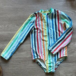 Primary Multicolor One Piece Long Sleeve Swimsuit with Front Zipper
